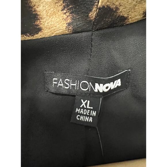 Fashion Nova Satin Ruched Sleeve Leopard Cheetah Print Drapey Blazer Jacket, XL - Picture 4 of 6